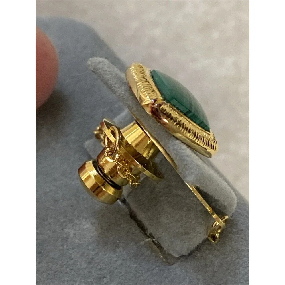Vintage Japan Sterling Silver Gold-Plated Malachite Cufflink Gift Set